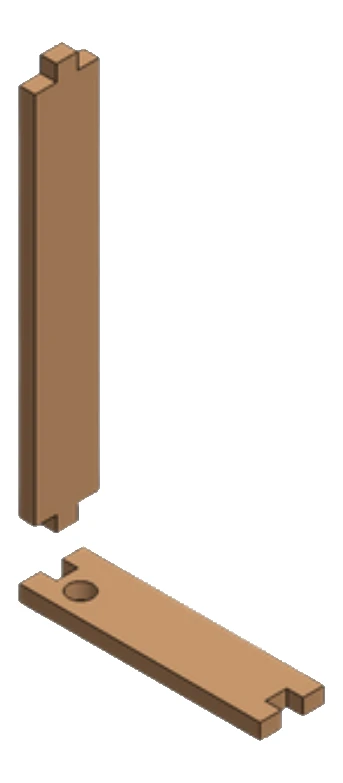 Step 1: Fit a post into one end of the bottom bar. The bar has a round hole for the pin of the door.