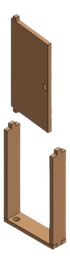 Step 3: Stand the door between the posts. Its bottom pin goes into the hole in the bar.