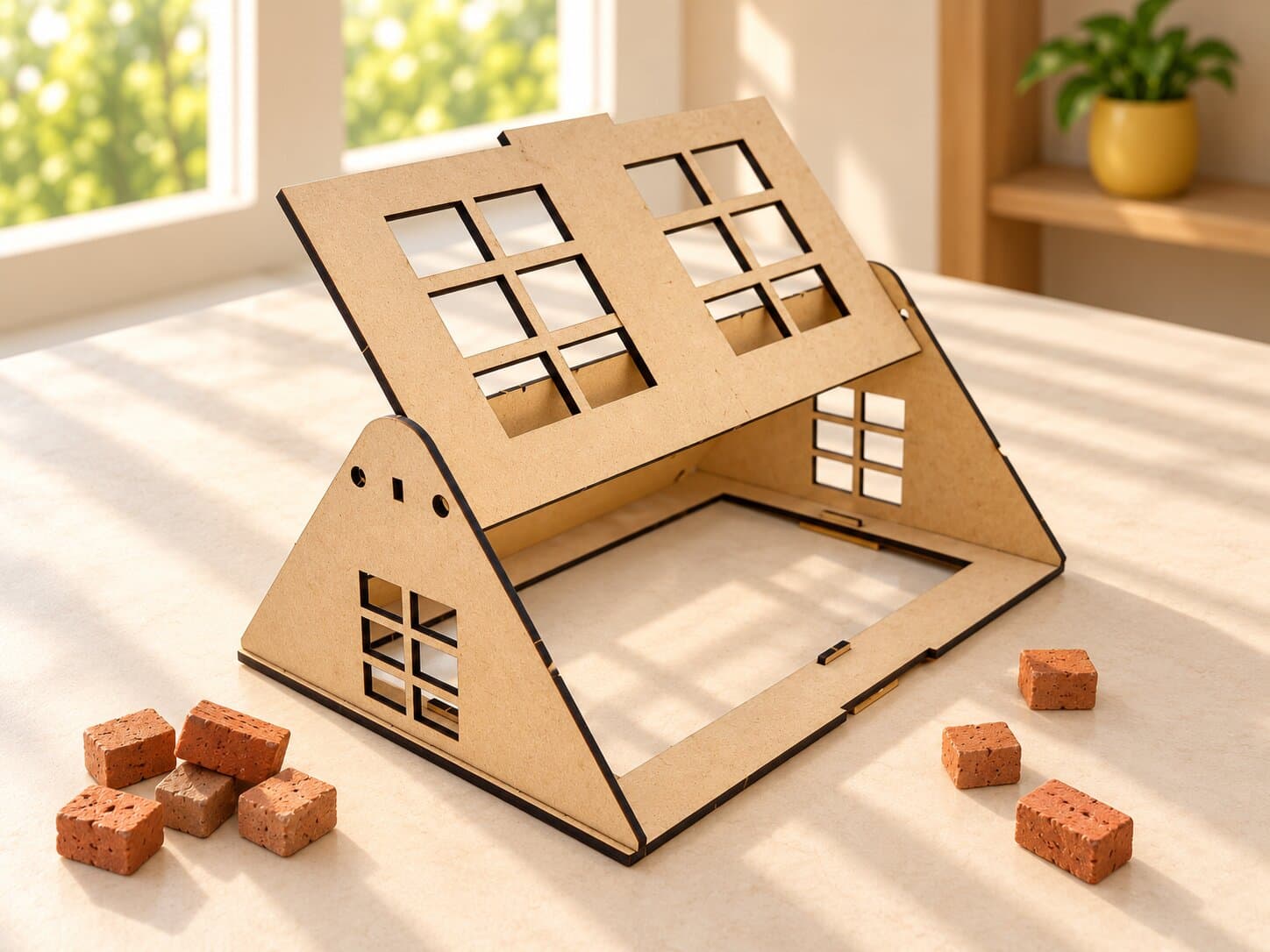 The wooden roof open, so that you see inside it