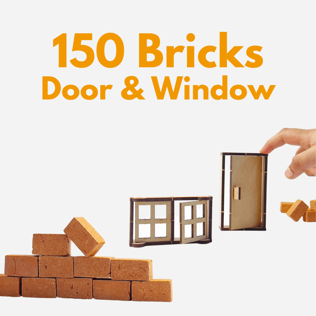 DIY Build a Cottage Kit - 150 Miniature Bricks, Wooden Door & Window - Image 3
