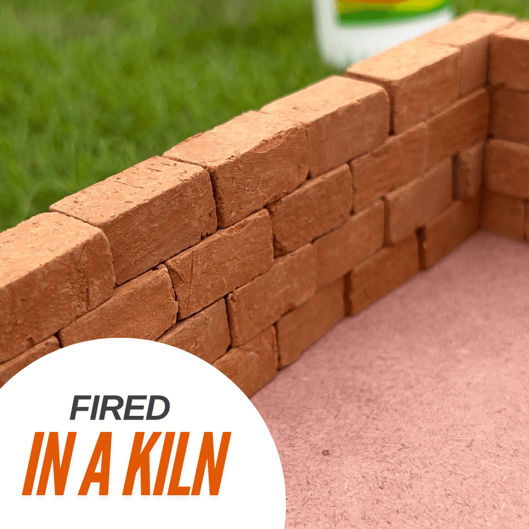 Real clay miniature bricks fired in a kiln