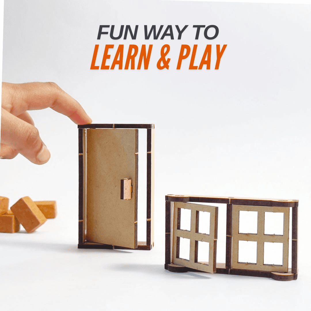 Kids learning through hands-on miniature brick house building