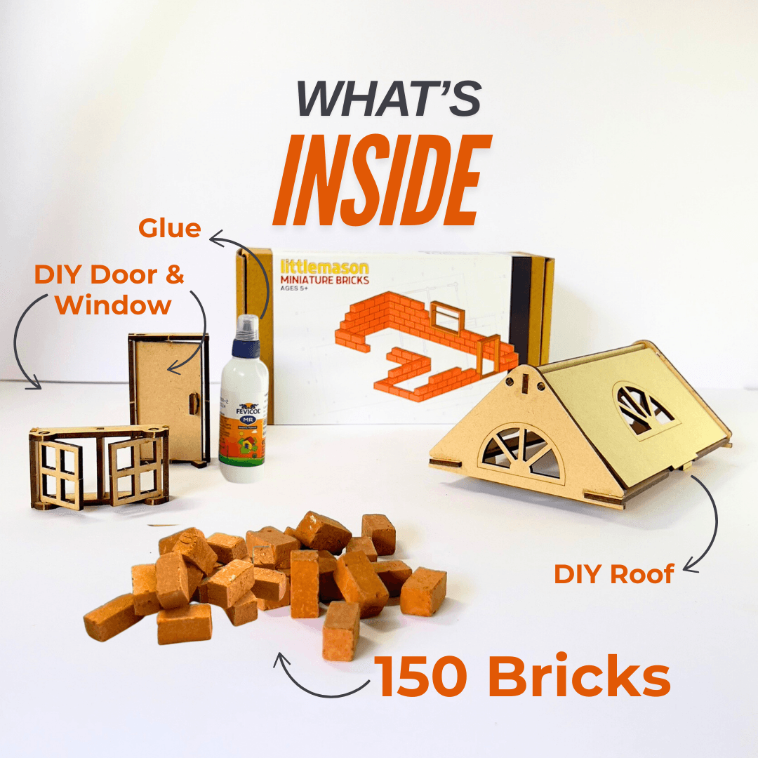 Box contents for the 150 brick play house kit with roof and accessories