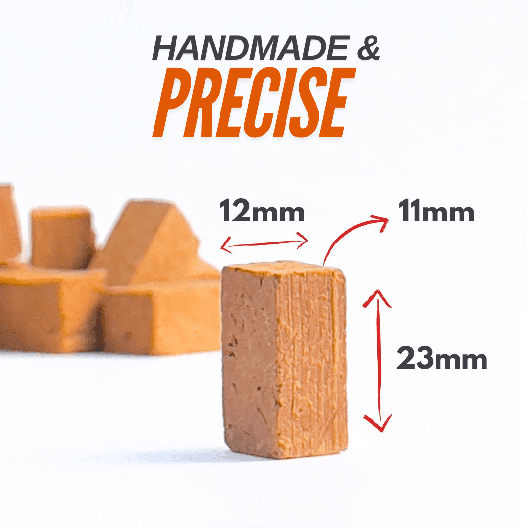 Scale reference showing the size of Little Play Co miniature bricks