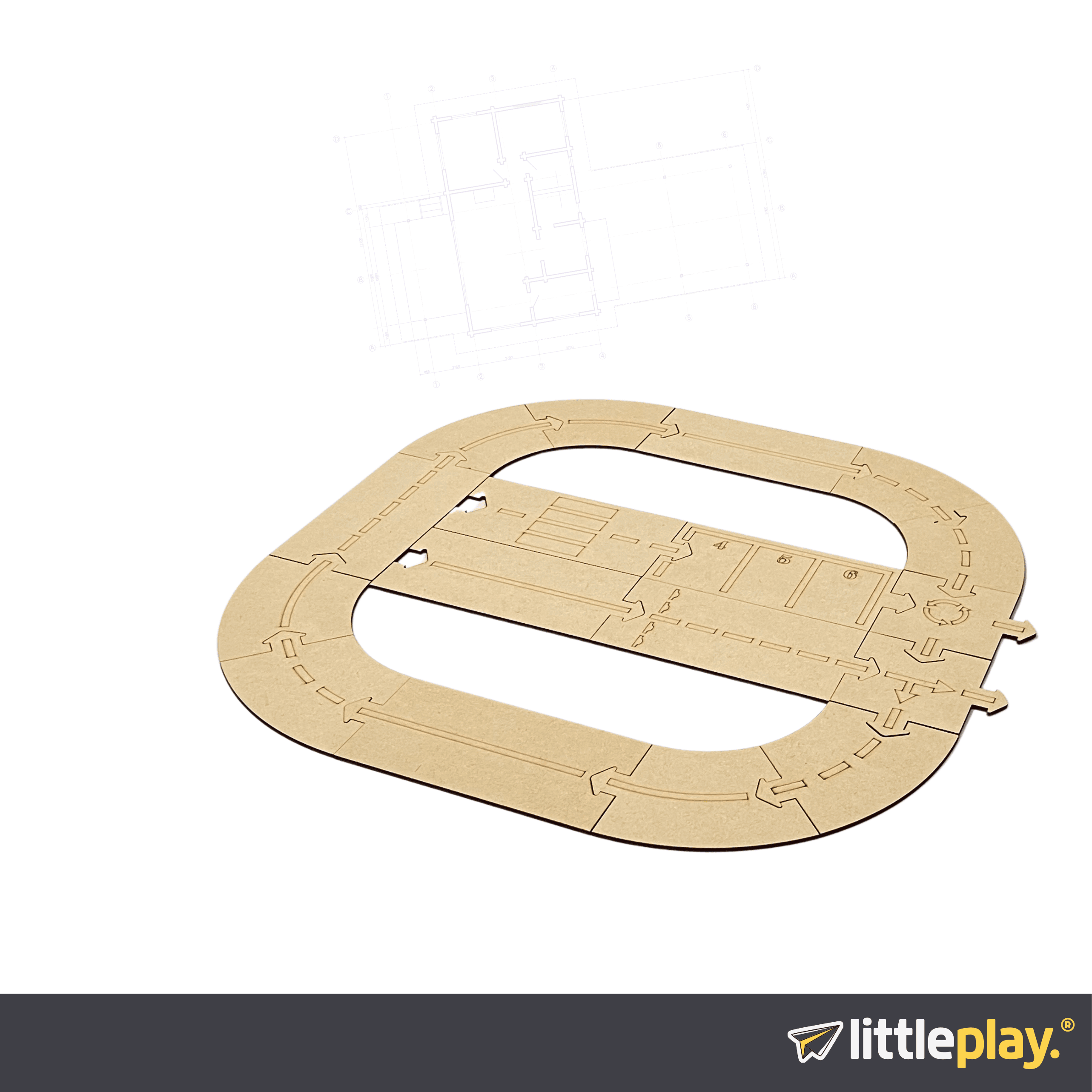 Kids can build custom road layouts with wooden track pieces