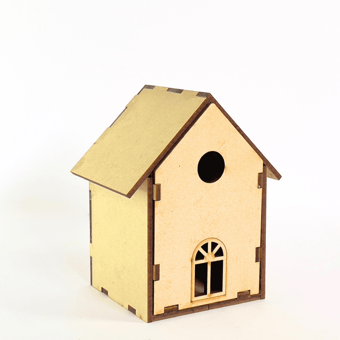 House-shaped pinewood drawbox with small storage compartments