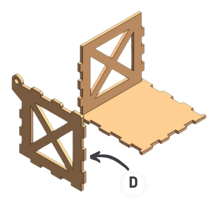 Step 2: Fit side D onto the base, next to side B.