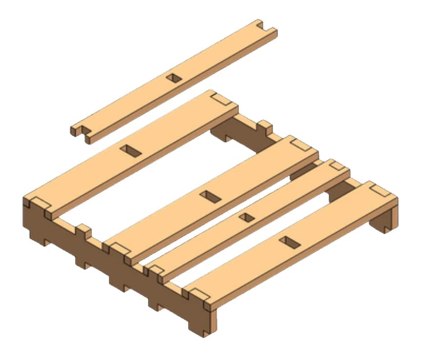 Step 3: Fit the other bottom boards into the slots of the rails.