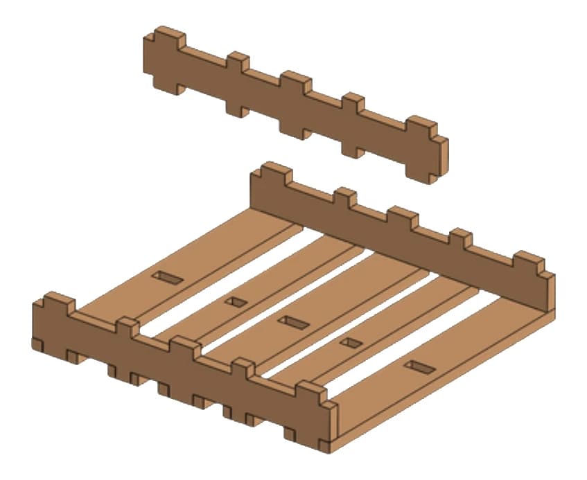 Step 4: Fit a notched rail on top of the boards, along one edge.