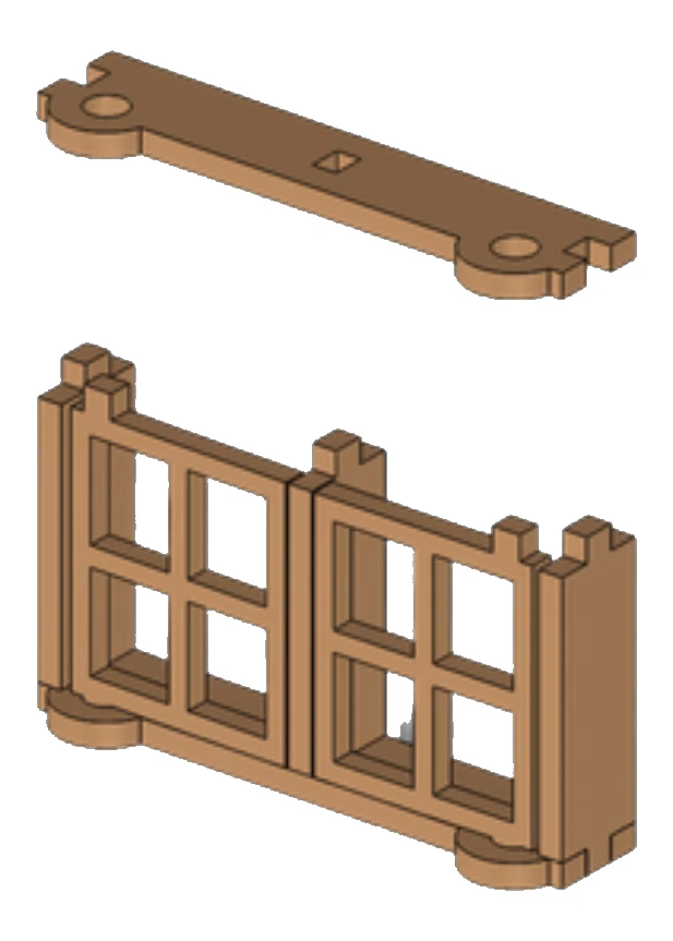 Step 6: Fit the top bar onto the posts. Its holes hold the top pins of the frames.