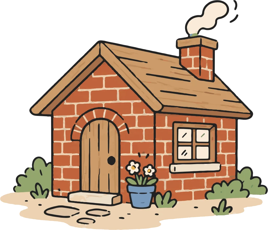 A brick cottage with a wooden door and window