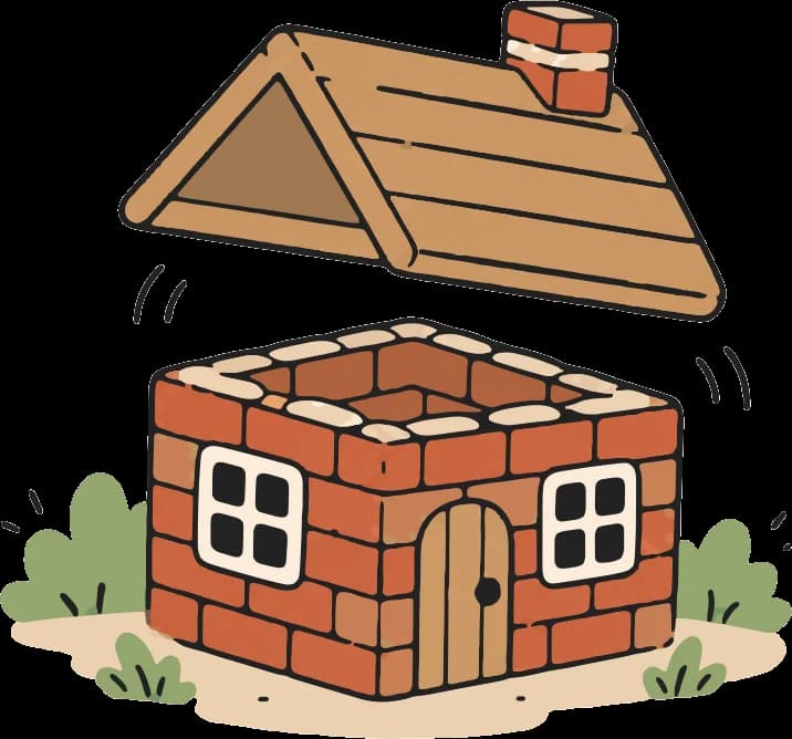 A little brick house with its wooden roof lifted open