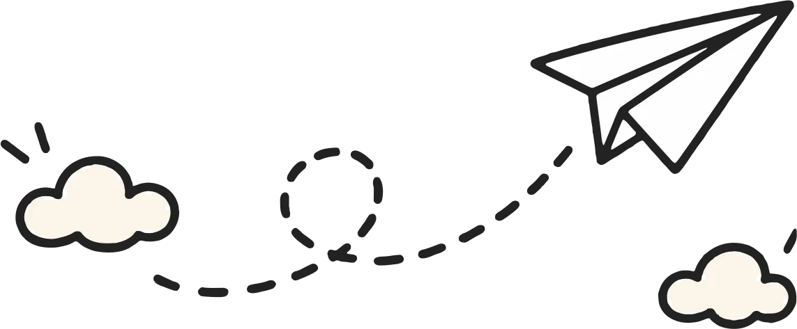 A paper plane in flight with a dashed trail behind it