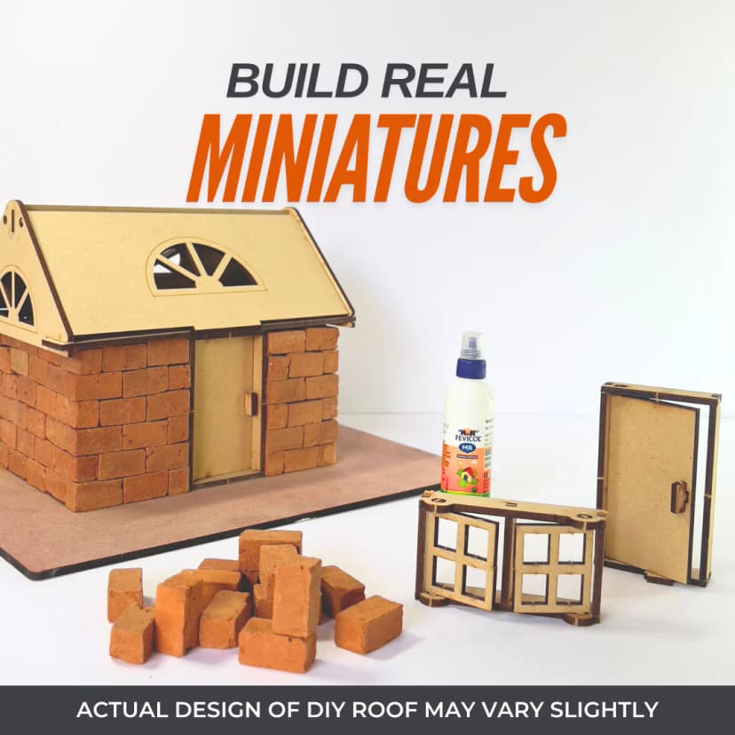 littleplay® DIY Build a Play House Kit, 150 Miniature Bricks, Wooden Roof, School Project Idea, Diorama, Gift for Kids, Girls, Boys, Ages 5+