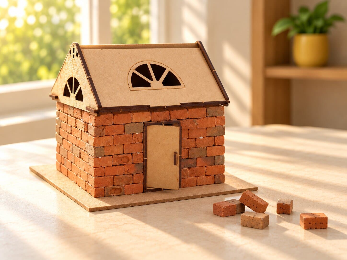 The finished Play House with its wooden roof in late sun