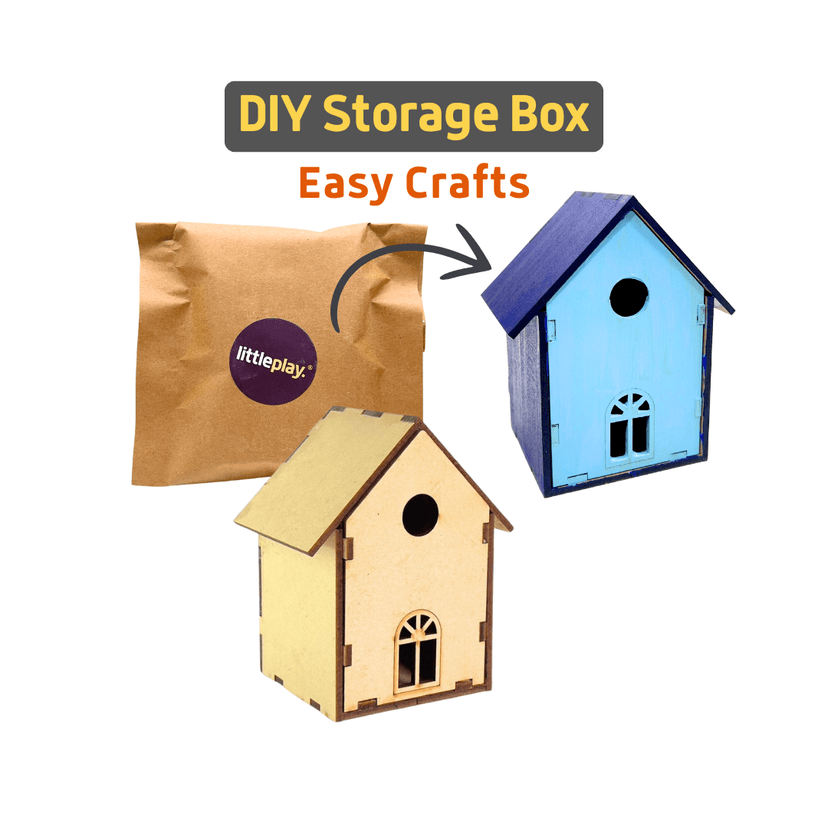 littleplay Pinewood Cute House shaped Storage Box, Desk Accessory, Birthday & Return Gifts, Ages 3+