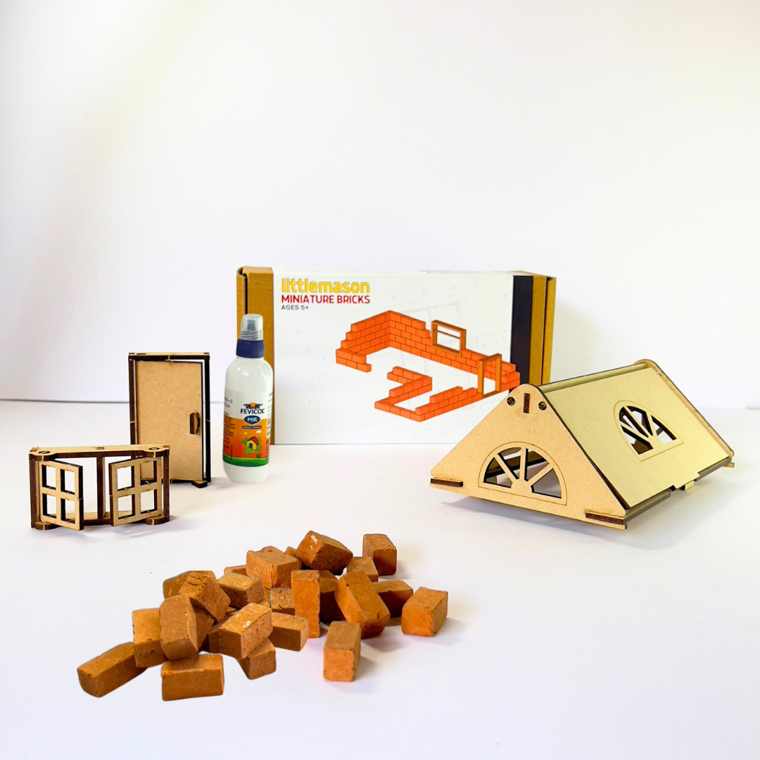 DIY Terracotta Bricks - Pack of 150 Miniature Bricks with DIY Door, Window & Roof