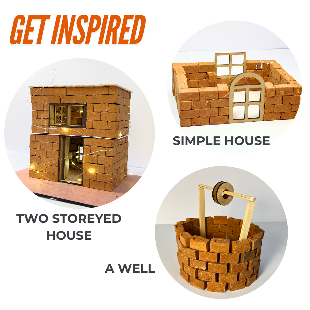 DIY Terracotta Bricks - Pack of 150 Miniature Bricks with DIY Door, Window & Roof